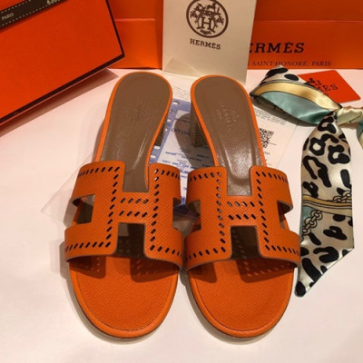 Hermes 2019 Ladies Oasis Leather Middle Heel Slipper - 에르메스 2019 여성용 오아시스 레더 미들힐 슬리퍼 HERS0042,Size(225 - 245).오렌지