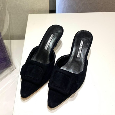 Monolo Blahnik 2019 Ladies Suede Middle Heel Slipper - 마놀로 블라닉 2019 여성용 스웨이드 미들힐 슬리퍼,MONS0016.Size(225 - 250).블랙