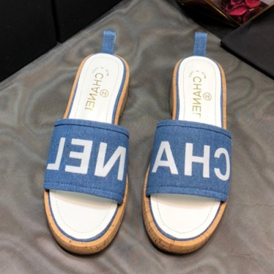 Chanel 2019 Ladies Denim & Leather Slipper - 샤넬 2019 여성용 데님&레더 슬리퍼 CHAS0167.Size(225 - 250).블루