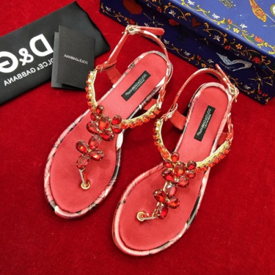 Dolce&Gabbana  2019 Ladies Silk & Leather Sandal - 돌체앤가바나 2019 여성용 실크&레더 샌들, DGS0011.Size(225 -  260).레드