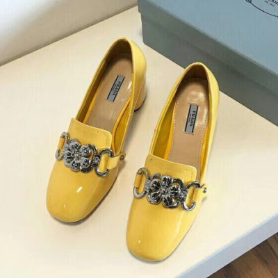 Prada 2019 Ladies Leather Middle Heel Loafer - 프라다 2019 여성용 레더 미들힐 로퍼 PRAS0029.Size(220 - 250).옐로우