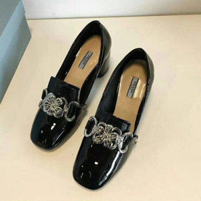 Prada 2019 Ladies Leather Middle Heel Loafer - 프라다 2019 여성용 레더 미들힐 로퍼 PRAS0030.Size(220 - 250).블랙