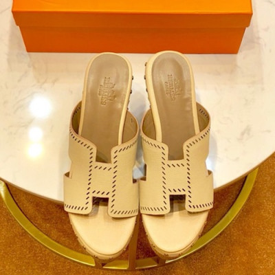 Hermes 2019 Ladies Oasis Leather Wedge Slipper - 에르메스 2019 여성용 오아시스 레더 웨지 슬리퍼 HERS0071,Size(220 - 250).베이지