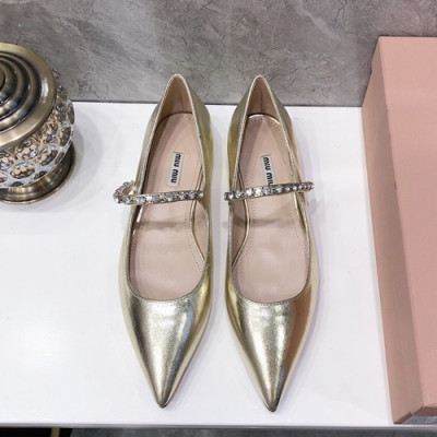 Miumiu 2019 Ladies Leather Flat Shoes - 미우미우 2019 여성용 레더 플랫 슈즈 MIUS0028.Size(225 - 245).옐로우골드