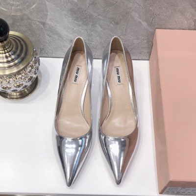 Miumiu 2019 Ladies Leather Middle-heel Pumps - 미우미우 2019 여성용 레더 미들힐 펌프스 MIUS0032.Size(225 - 245).실버