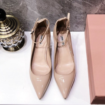 Miumiu 2019 Ladies Leather Middle-heel Slingback - 미우미우 2019 여성용 레더 미들힐 슬링백 MIUS0034.Size(225 - 245).베이지