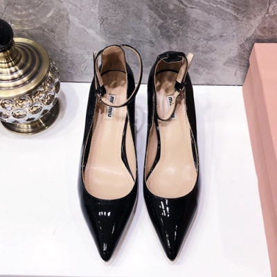 Miumiu 2019 Ladies Leather Middle-heel Slingback - 미우미우 2019 여성용 레더 미들힐 슬링백 MIUS0035.Size(225 - 245).블랙