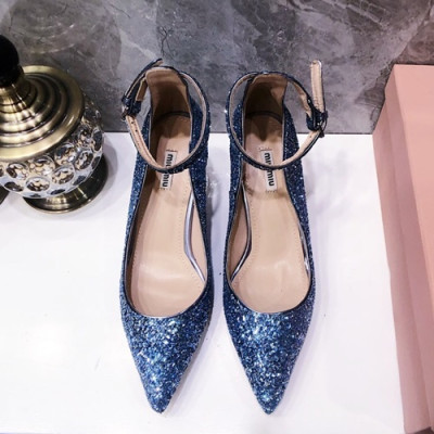 Miumiu 2019 Ladies Middle-heel Slingback - 미우미우 2019 여성용 미들힐 슬링백 MIUS0038.Size(225 - 245).블루