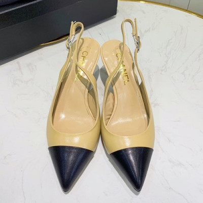 Chanel 2019 Ladies Leather Middle Heel Sling Back - 샤넬 2019 여성용 레더 미들힐 슬링백 CHAS0197.Size(225 - 250).베이지