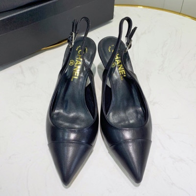 Chanel 2019 Ladies Leather Middle Heel Sling Back - 샤넬 2019 여성용 레더 미들힐 슬링백 CHAS0198.Size(225 - 250).블랙