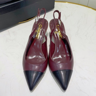Chanel 2019 Ladies Leather Middle Heel Sling Back - 샤넬 2019 여성용 레더 미들힐 슬링백 CHAS0199.Size(225 - 250).와인