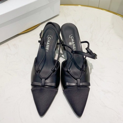 Chanel 2019 Ladies Leather Middle Heel Sling Back - 샤넬 2019 여성용 레더 미들힐 슬링백 CHAS0201.Size(225 - 250).블랙