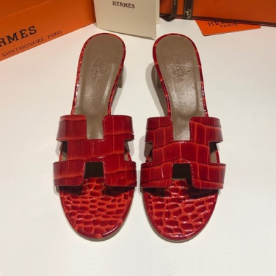 Hermes 2019 Ladies Oasis Leather Middle Heel Slipper - 에르메스 2019 여성용 오아시스 레더 미들힐 슬리퍼 HERS0076,Size(225 - 250).레드