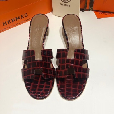 Hermes 2019 Ladies Oasis Leather Middle Heel Slipper - 에르메스 2019 여성용 오아시스 레더 미들힐 슬리퍼 HERS0077,Size(225 - 250).레드브라운