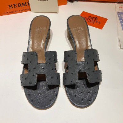 Hermes 2019 Ladies Oasis Leather Middle Heel Slipper - 에르메스 2019 여성용 오아시스 레더 미들힐 슬리퍼 HERS0083,Size(225 - 250).다크그레이