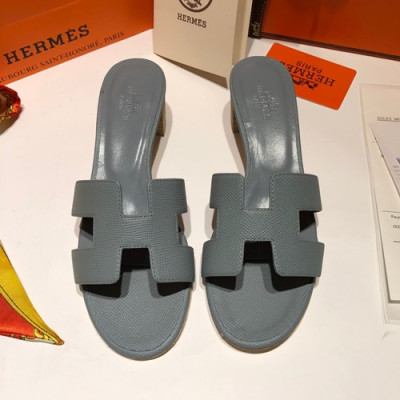 Hermes 2019 Ladies Oasis Leather Middle Heel Slipper - 에르메스 2019 여성용 오아시스 레더 미들힐 슬리퍼 HERS0086,Size(225 - 250).그레이