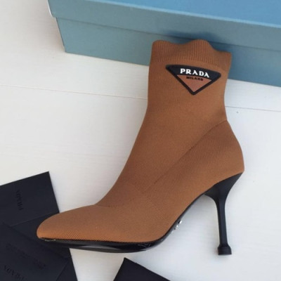 Prada 2019 Ladies Knit High Heel Ankle Boots - 프라다 2019 여성용 니트 하이힐 앵글 부츠 PRAS0077,Size(225-255),카멜