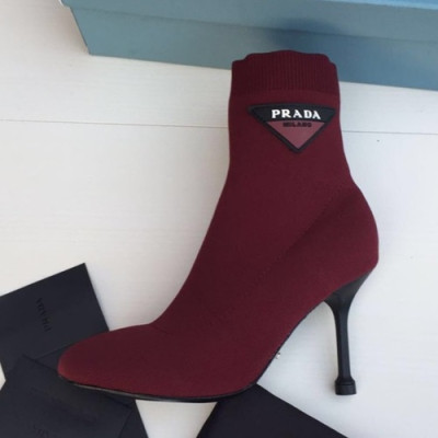 Prada 2019 Ladies Knit High Heel Ankle Boots - 프라다 2019 여성용 니트 하이힐 앵글 부츠 PRAS0078,Size(225-255),와인