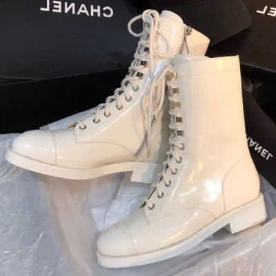 Chanel 2019 Ladies Leather Ankle Boots - 샤넬 2019 여성용 레더 앵글 부츠 CHAS0273,Size(225-245),화이트