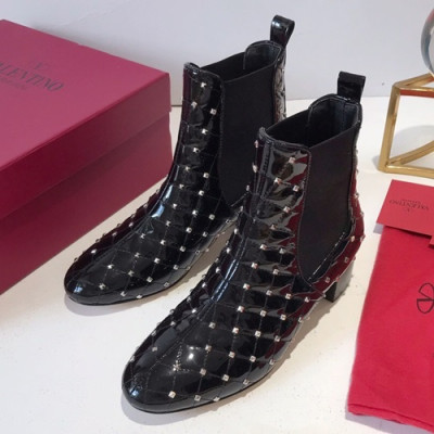 Valentino  2019 Ladies Leather Middle Heel Boots - 발렌티노 2019 여성용 레더 미들힐 부츠 VTS0078,Size(225-250),블랙