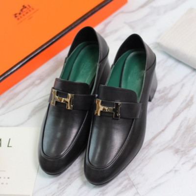 Hermes 2019 Ladies Leather Middle Heel Loafer- 에르메스 2019 여성용 레더 미들힐 로퍼 HERS0156,Size(225 - 250).블랙