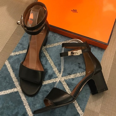 Hermes 2019 Ladies Leather Middle Heel Sandal - 에르메스 2019 여성용 레더 미들힐 샌들 HERS0194,Size(225-245).블랙