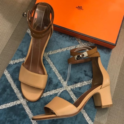 Hermes 2019 Ladies Leather Middle Heel Sandal - 에르메스 2019 여성용 레더 미들힐 샌들 HERS0196,Size(225-245).베이지