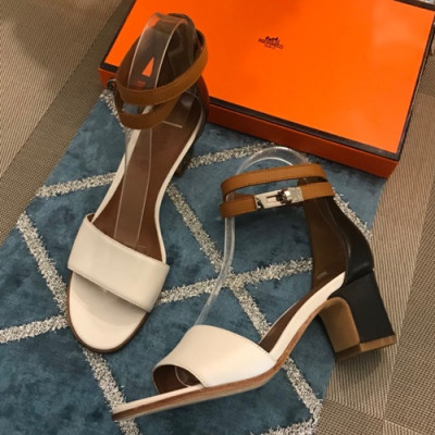 Hermes 2019 Ladies Leather Middle Heel Sandal - 에르메스 2019 여성용 레더 미들힐 샌들 HERS0198,Size(225-245).화이트