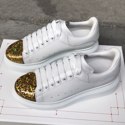 Alexander McQueen 2019 Ladies Leather Sneakers - 알렉산더맥퀸 2019 여성용 레더 스니커즈 AMQS0057.Size(225 - 245).화이트+옐로우골드