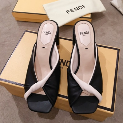 Fendi 2019 Ladies Middle Heel Slipper - 펜디 2019 여성용 레더 미들힐 슬리퍼  FENS0073,Size(225-245),블랙