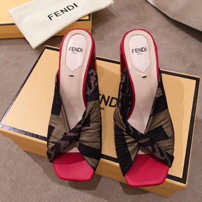 Fendi 2019 Ladies Middle Heel Slipper - 펜디 2019 여성용 레더 미들힐 슬리퍼  FENS0076,Size(225-245),브라운+레드