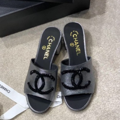 Chanel 2019 Ladies Leather Middle Heel Slipper - 샤넬 2019 여성용 레더 미들힐 슬리퍼 CHAS0327.Size(225 - 250).실버