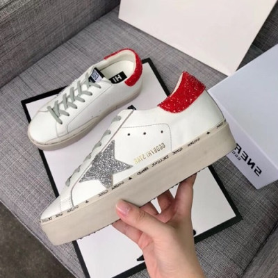 Golden Goose 2019 Ladies Leather Sneakers - 골든구스 2019 여성용 레더 스니커즈,GGDBS0016.Size (225 - 250).화이트+레드(실버)