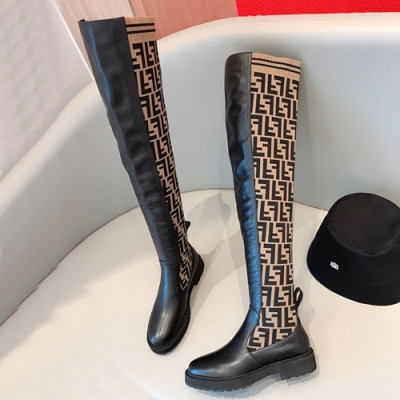 Fendi 2019 Ladies Leather & Knit Boots - 펜디 2019 여성용 레더 & 니트 부츠  FENS0110,Size(225-250),블랙+브라운