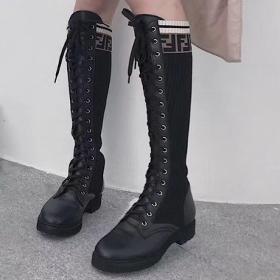 Fendi 2019 Ladies Leather & Knit Boots - 펜디 2019 여성용 레더 & 니트 부츠  FENS0115,Size(225-250),블랙