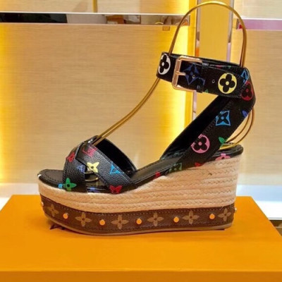 Louis Vuitton 2019 Ladies Leather Wedge Sandal - 루이비통 2019 여성용 레더 웨지 샌들 LOUS0237,Size(225 - 255).블랙