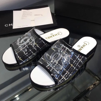 Chanel 2019 Ladies Tweed & PVC Slipper - 샤넬 2019 여성용 트위드&PVC 슬리퍼 CHAS0377.Size(225 - 250).블랙