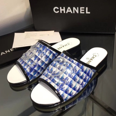 Chanel 2019 Ladies Tweed & PVC Slipper - 샤넬 2019 여성용 트위드&PVC 슬리퍼 CHAS0378.Size(225 - 250).블루