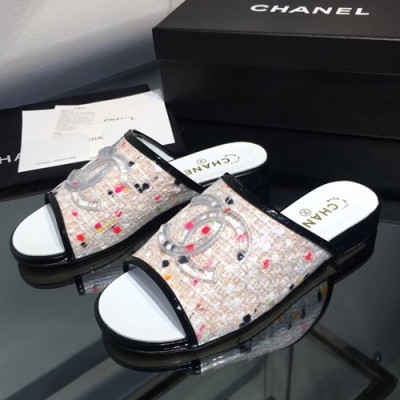 Chanel 2019 Ladies Tweed & PVC Slipper - 샤넬 2019 여성용 트위드&PVC 슬리퍼 CHAS0379.Size(225 - 250).연핑크