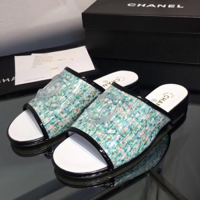 Chanel 2019 Ladies Tweed & PVC Slipper - 샤넬 2019 여성용 트위드&PVC 슬리퍼 CHAS0380.Size(225 - 250).청색