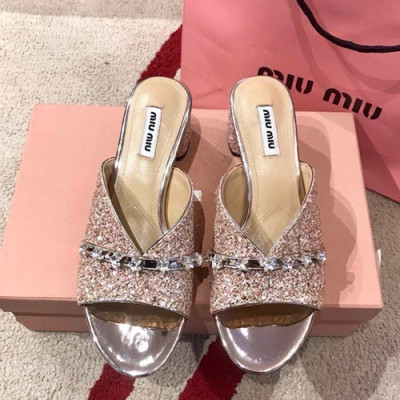 Miumiu 2019 Ladies Middle Heel Slipper - 미우미우 2019 여성용 미들힐 슬리퍼 MIUS0064.Size(225 - 250).로즈골드