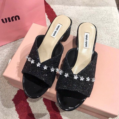 Miumiu 2019 Ladies Middle Heel Slipper - 미우미우 2019 여성용 미들힐 슬리퍼 MIUS0065.Size(225 - 250).블랙