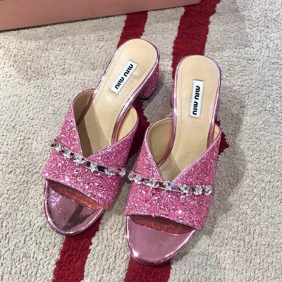 Miumiu 2019 Ladies Middle Heel Slipper - 미우미우 2019 여성용 미들힐 슬리퍼 MIUS0066.Size(225 - 250).핑크