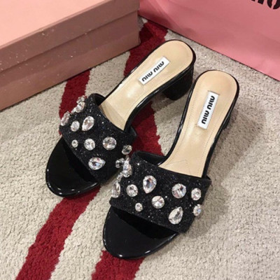 Miumiu 2019 Ladies Middle Heel Slipper - 미우미우 2019 여성용 미들힐 슬리퍼 MIUS0068.Size(225 - 250).블랙