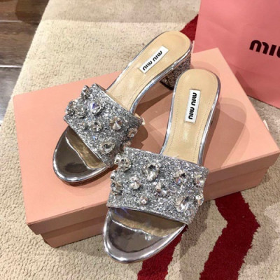 Miumiu 2019 Ladies Middle Heel Slipper - 미우미우 2019 여성용 미들힐 슬리퍼 MIUS0069.Size(225 - 250).실버