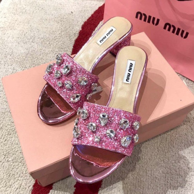 Miumiu 2019 Ladies Middle Heel Slipper - 미우미우 2019 여성용 미들힐 슬리퍼 MIUS0070.Size(225 - 250).핑크