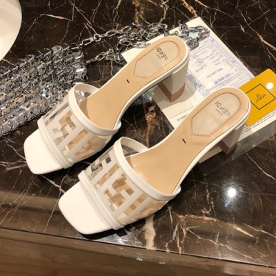 Fendi 2019 Ladies Middle Heel Slipper - 펜디 2019 여성용 레더 미들힐 슬리퍼  FENS0131,Size(225-250),화이트
