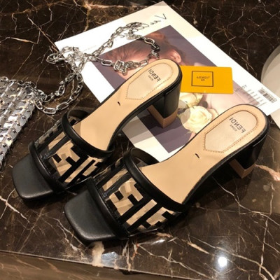 Fendi 2019 Ladies Middle Heel Slipper - 펜디 2019 여성용 레더 미들힐 슬리퍼  FENS0133,Size(225-250),블랙