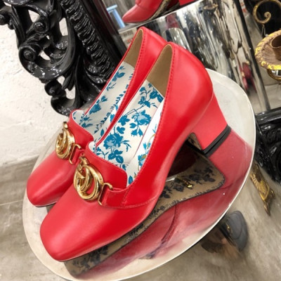 Gucci 2019 Ladies Middle-heel Leather Loafer - 구찌 2019 여성용 미들 힐 레더 로퍼 GUCS0319.Size(225 -  245).레드