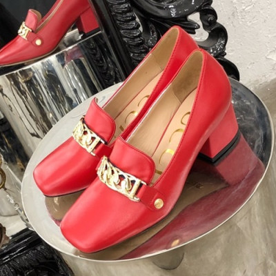 Gucci 2019 Ladies Middle-heel Leather Loafer - 구찌 2019 여성용 미들 힐 레더 로퍼 GUCS0323.Size(225 -  245).레드